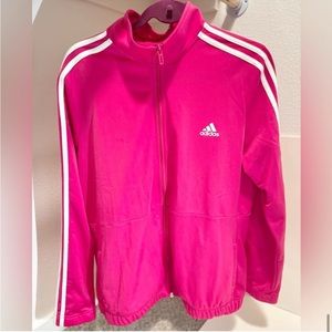 Adidas Women's Hot Pink Jacket with White Lines • NWOT